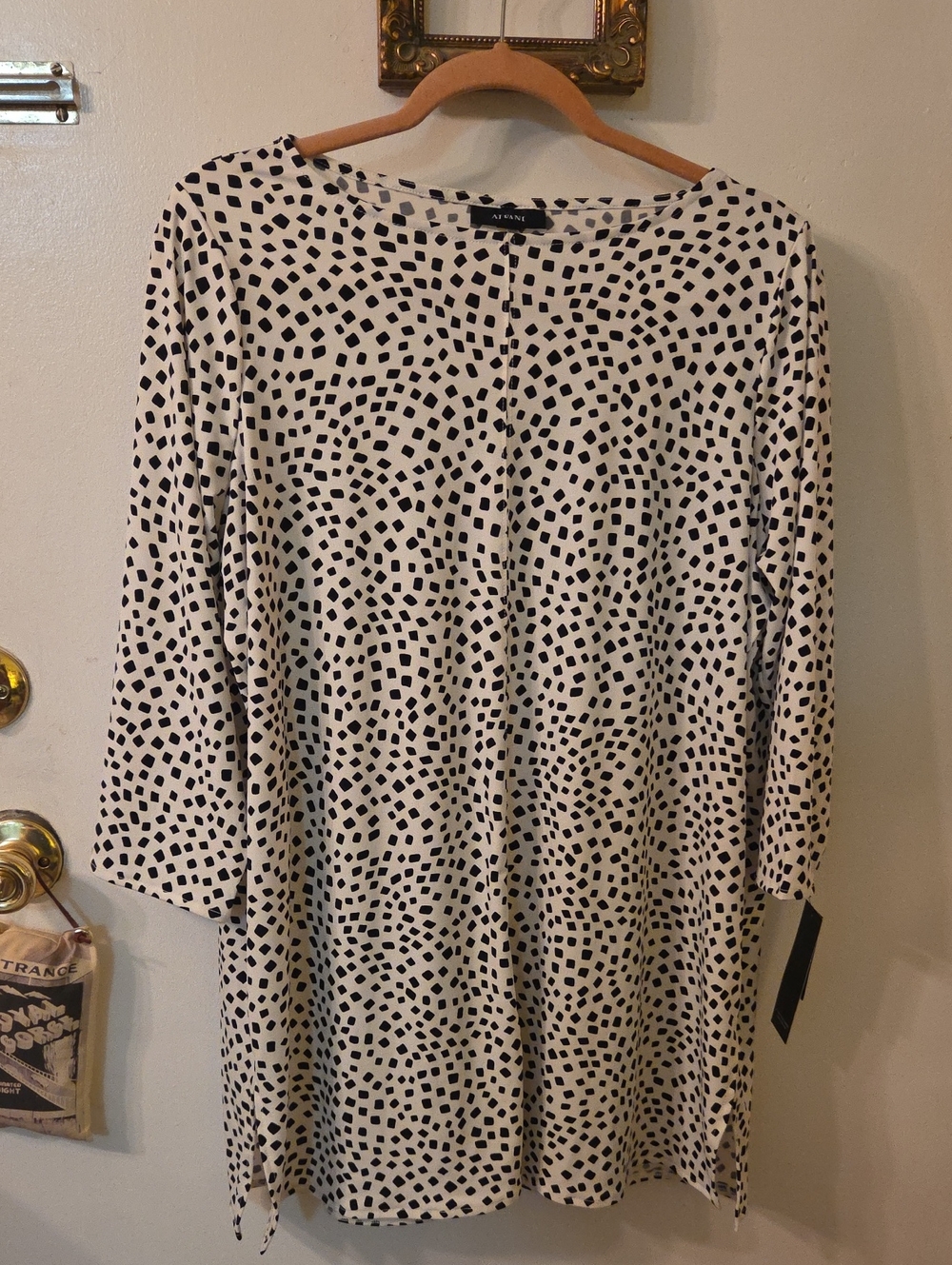 Alfani Cream Long Sleeve Dot-Print Tunic Shirt